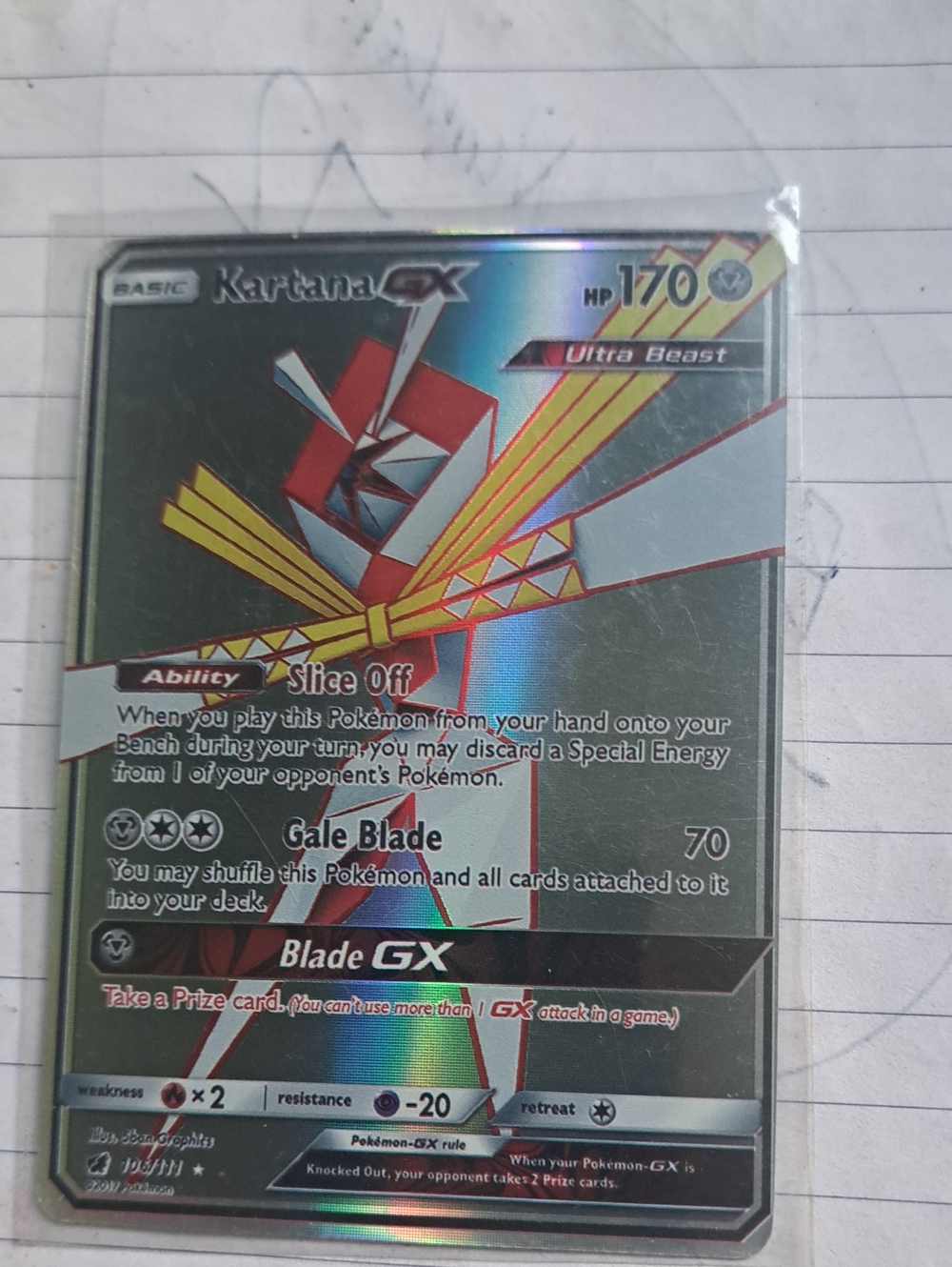 Pokemon Kartana GX Holo Trading Card - Silver/Red/Yellow